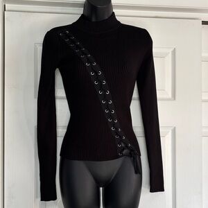 Charlotte Russe Black Sweater with Lace-Up Detail